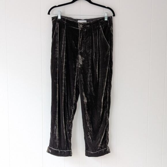 Anthropologie Ett:twa Taupe Brown Cuffed Velvet Ankle Trousers Pants, size S - Picture 1 of 11